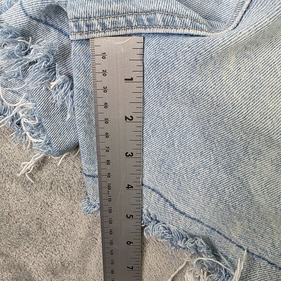 Womens M Jeans Blue Denim A-Line Shorts Curvy Hi Rise Raw Hem Cotton Stretch 20W - Picture 7 of 9